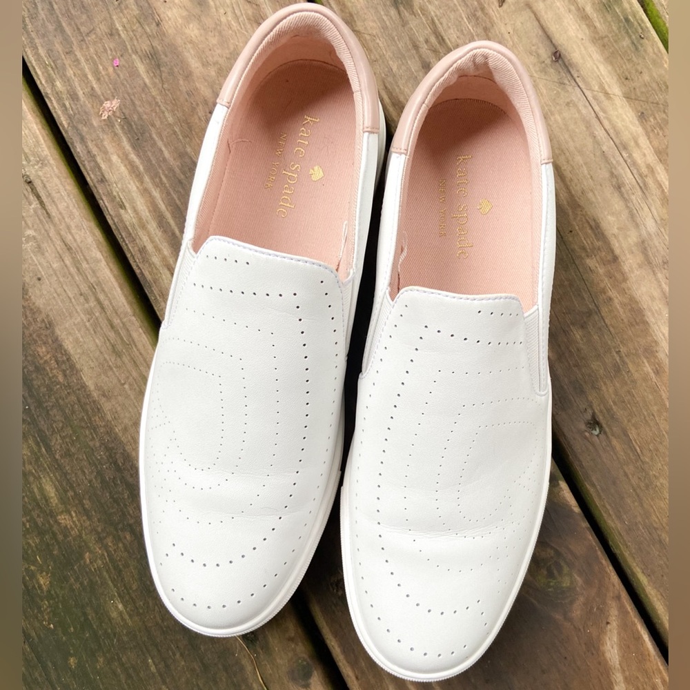Kate Spade Women's Perforated White & Pink Leather Slip-On Sneakers. Comfortcore - Picture 8 of 16